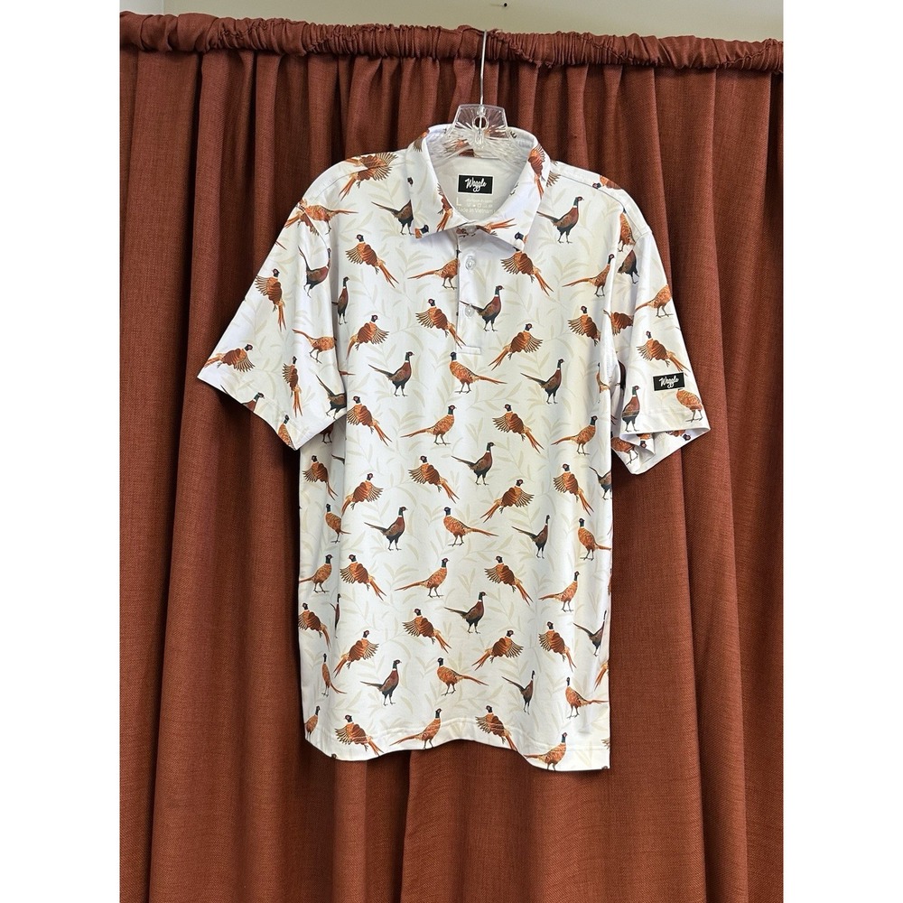 Waggle Polo Shirt White The Flush Pheasants Golf Stretch Outdoor Men's Large